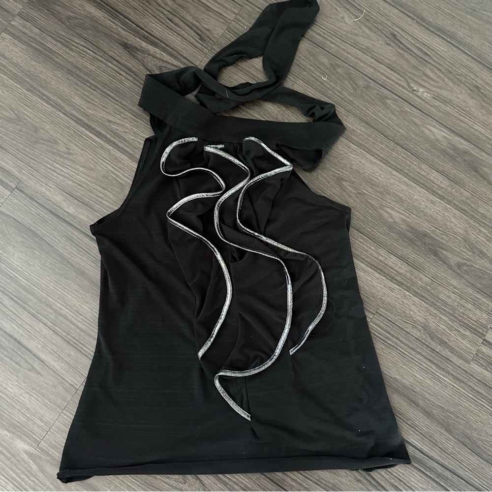 B•Wear Black Halter Top with Silver Ruffle Trim